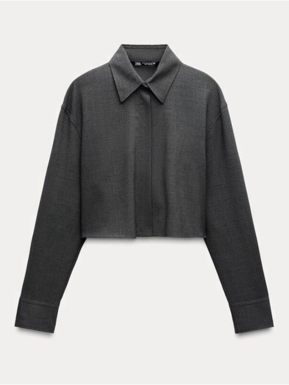 Zara Cropped Collared Button Up - Charcoal Gray
